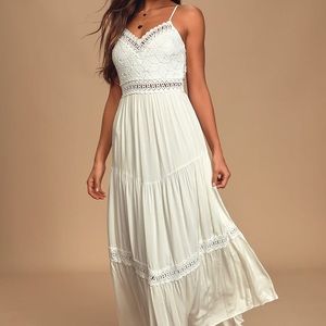 White Crocheted Lace Backless Maxi Dress